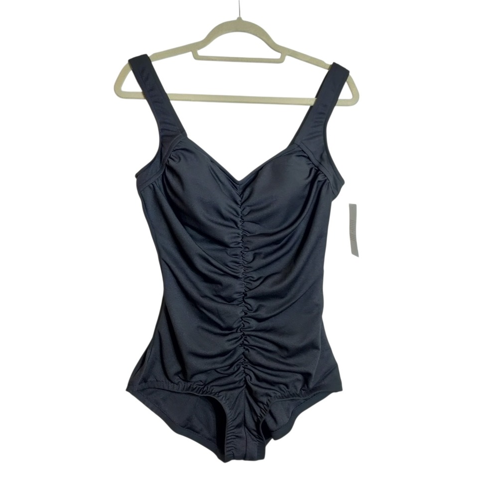 Azul Black Shirred One Piece Swimsuit  16W NWT